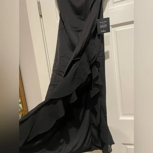 NWT Lulus Black Strapless Long Dress With Slit and Ruffles - Picture 3 of 6